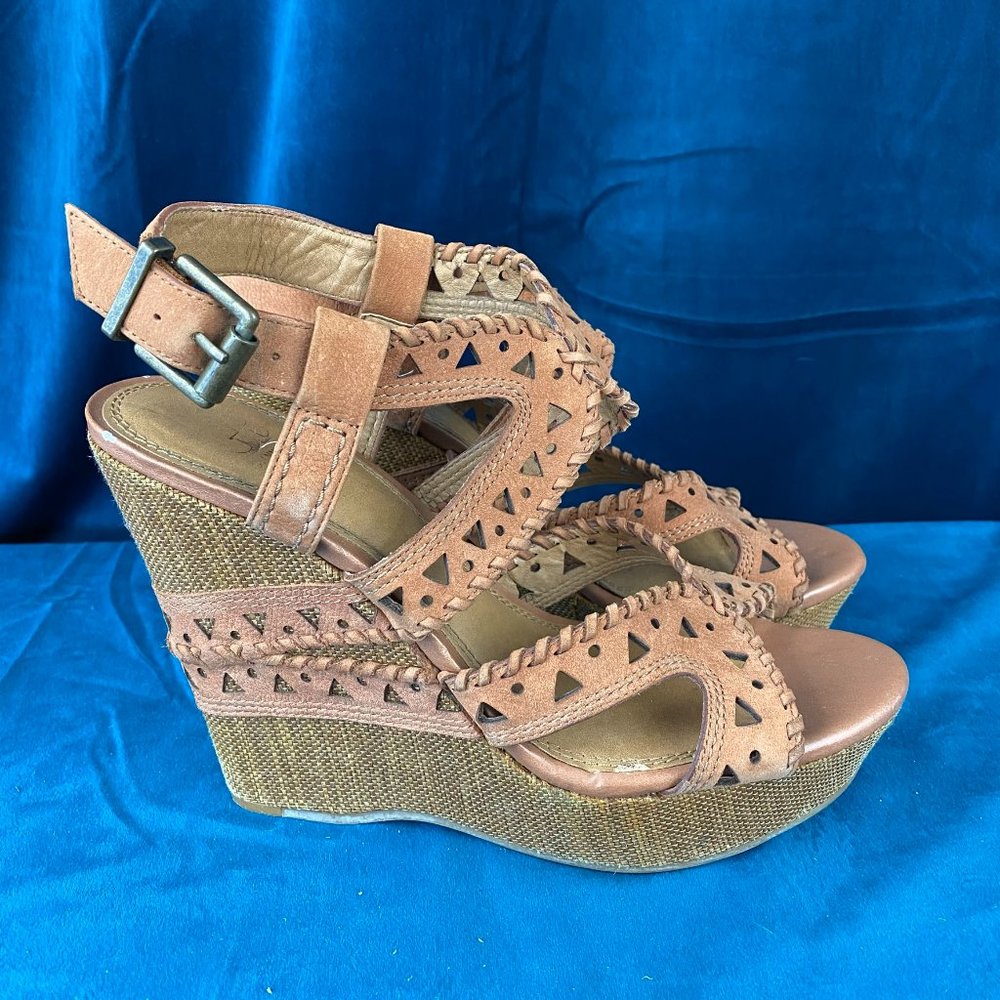 Gianni Bini Leather Cutout Wedge Sandal Brown - Picture 3 of 9